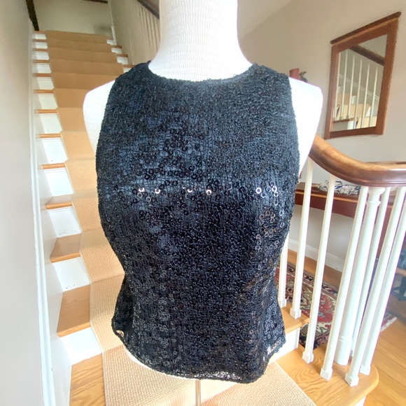 Black sparkling, sleeveless top from Kay Unger, size 8 - Picture 1 of 7